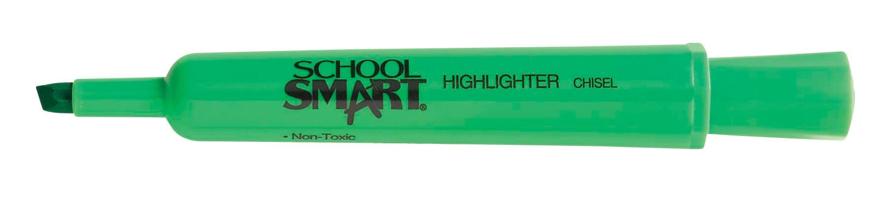 School Smart Tank Style Highlighters, Chisel Tip, Green, Pack of 12 1354269